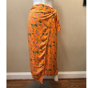 Anthropologie Sabia Faux Wrap Midi Skirt 4 Orange Floral